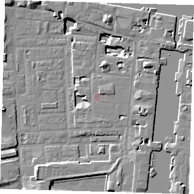 Shaded relief map of the ground around E149BS, computed from Environment Agency LiDAR. The ground here sits at about 4 m above sea level and falls 17 m across the surrounding 800 m. Surface water reaching this point runs off ground lying to the north-east, 1.1 m higher.