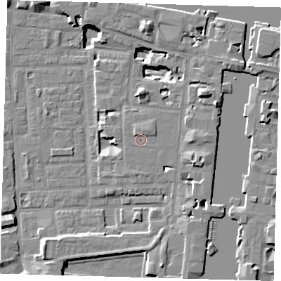 Shaded relief map of the ground around E149DG, computed from Environment Agency LiDAR. The ground here sits at about 4 m above sea level and falls 17 m across the surrounding 800 m. Surface water reaching this point runs off ground lying to the north-east, 1.2 m higher.