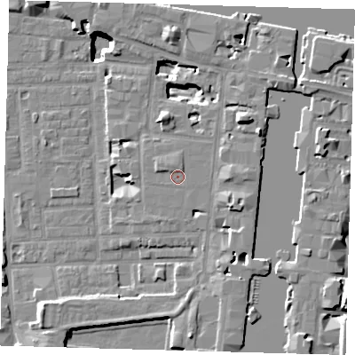 Shaded relief map of the ground around E149DR, computed from Environment Agency LiDAR. The ground here sits at about 4 m above sea level and falls 17 m across the surrounding 800 m. Surface water reaching this point runs off ground lying to the north-north-west, 1.2 m higher.