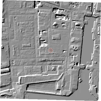 Shaded relief map of the ground around E149HT, computed from Environment Agency LiDAR. The ground here sits at about 4 m above sea level and falls 17 m across the surrounding 800 m. Surface water reaching this point runs off ground lying to the south-east, 0.7 m higher.