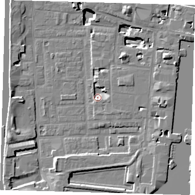 Shaded relief map of the ground around E149LJ, computed from Environment Agency LiDAR. The ground here sits at about 2 m above sea level and falls 17 m across the surrounding 800 m. Surface water reaching this point runs off ground lying to the north-east, 3.5 m higher.
