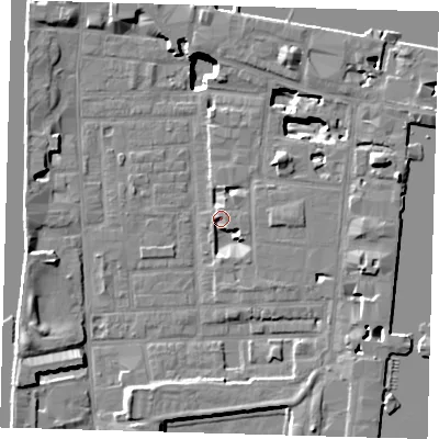 Shaded relief map of the ground around E149LL, computed from Environment Agency LiDAR. The ground here sits at about 3 m above sea level and falls 17 m across the surrounding 800 m. Surface water reaching this point runs off ground lying to the north-east, 3.7 m higher.