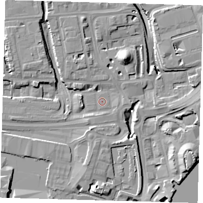 Shaded relief map of the ground around E149RL, computed from Environment Agency LiDAR. The ground here sits at about 3 m above sea level and falls 17 m across the surrounding 800 m. The ground contributing surface water to this point lies to the north-north-west.