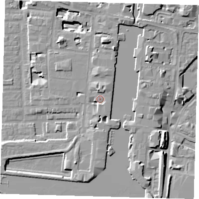 Shaded relief map of the ground around E149TR, computed from Environment Agency LiDAR. The ground here sits at about 5 m above sea level and falls 17 m across the surrounding 800 m. Surface water reaching this point runs off ground lying to the north, 5.1 m higher.