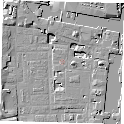 Shaded relief map of the ground around E149UB, computed from Environment Agency LiDAR. The ground here sits at about 4 m above sea level and falls 18 m across the surrounding 800 m. Surface water reaching this point runs off ground lying to the east, 10.7 m higher.