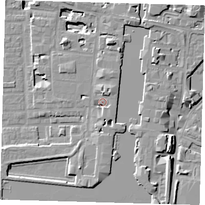 Shaded relief map of the ground around E149XR, computed from Environment Agency LiDAR. The ground here sits at about 5 m above sea level and falls 17 m across the surrounding 800 m. Surface water reaching this point runs off ground lying to the north-north-east, 5.1 m higher.