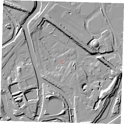 Shaded relief map of the ground around E152RL, computed from Environment Agency LiDAR. The ground here sits at about 3 m above sea level and falls 13 m across the surrounding 800 m. Surface water reaching this point runs off ground lying to the south-east, 11.3 m higher.