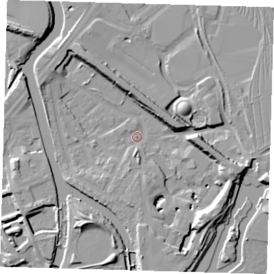 Shaded relief map of the ground around E152RN, computed from Environment Agency LiDAR. The ground here sits at about 3 m above sea level and falls 12 m across the surrounding 800 m. Surface water reaching this point runs off ground lying to the south-south-east, 11.3 m higher.