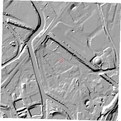 Shaded relief map of the ground around E152RY, computed from Environment Agency LiDAR. The ground here sits at about 3 m above sea level and falls 13 m across the surrounding 800 m. Surface water reaching this point runs off ground lying to the east-south-east, 11.1 m higher.