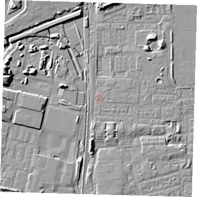Shaded relief map of the ground around E153AN, computed from Environment Agency LiDAR. The ground here sits at about 2 m above sea level and falls 10 m across the surrounding 800 m. Surface water reaching this point runs off ground lying to the north-east, 0.6 m higher.