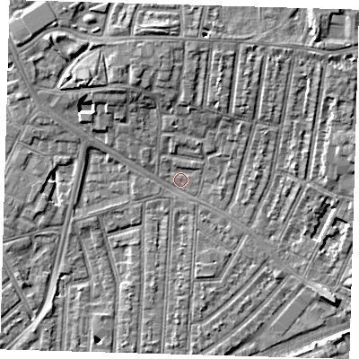 Shaded relief map of the ground around E153EQ, computed from Environment Agency LiDAR. The ground here sits at about 3 m above sea level and falls 10 m across the surrounding 800 m. Surface water reaching this point runs off ground lying to the north-east, 6.4 m higher.