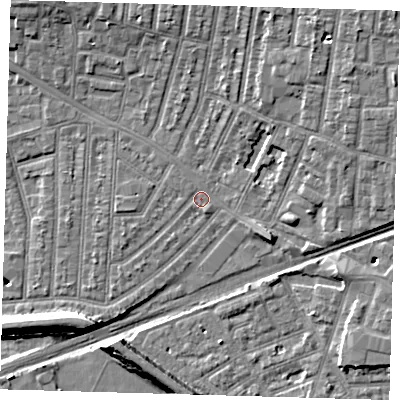 Shaded relief map of the ground around E153EU, computed from Environment Agency LiDAR. The ground here sits at about 3 m above sea level and falls 9 m across the surrounding 800 m. Surface water reaching this point runs off ground lying to the north-east, 6.0 m higher.