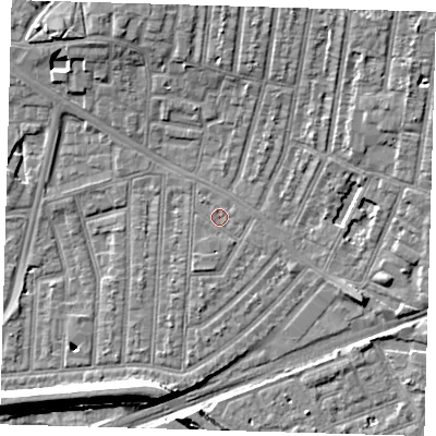 Shaded relief map of the ground around E153HH, computed from Environment Agency LiDAR. The ground here sits at about 3 m above sea level and falls 9 m across the surrounding 800 m. Surface water reaching this point runs off ground lying to the south-south-west, 1.1 m higher.