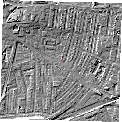 Shaded relief map of the ground around E153HL, computed from Environment Agency LiDAR. The ground here sits at about 3 m above sea level and falls 10 m across the surrounding 800 m. Surface water reaching this point runs off ground lying to the north-east, 6.7 m higher.