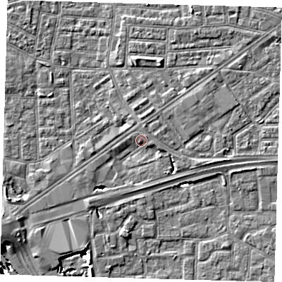 Shaded relief map of the ground around E161EW, computed from Environment Agency LiDAR. The ground here sits at about 2 m above sea level and falls 10 m across the surrounding 800 m. Surface water reaching this point runs off ground lying to the south-west, 7.0 m higher.
