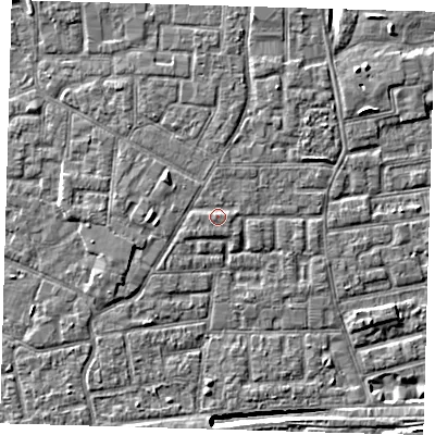 Shaded relief map of the ground around E161NN, computed from Environment Agency LiDAR. The ground here sits at about 2 m above sea level and falls 8 m across the surrounding 800 m. Surface water reaching this point runs off ground lying to the north-west, 0.7 m higher.