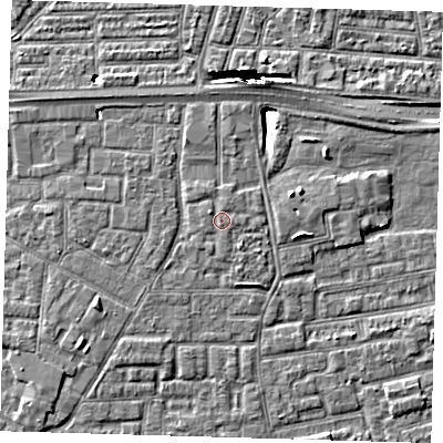Shaded relief map of the ground around E161PN, computed from Environment Agency LiDAR. The ground here sits at about 2 m above sea level and falls 10 m across the surrounding 800 m. Surface water reaching this point runs off ground lying to the north-west, 0.7 m higher.