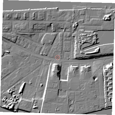 Shaded relief map of the ground around E162BB, computed from Environment Agency LiDAR. The ground here sits at about 2 m above sea level and falls 11 m across the surrounding 800 m. Surface water reaching this point runs off ground lying to the south, 5.9 m higher.
