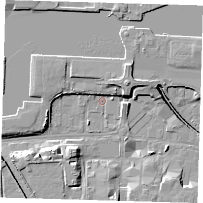 Shaded relief map of the ground around E162BY, computed from Environment Agency LiDAR. The ground here sits at about 2 m above sea level and falls 14 m across the surrounding 800 m. Surface water reaching this point runs off ground lying to the north-east, 6.0 m higher.