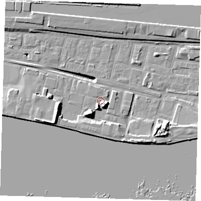 Shaded relief map of the ground around E162EJ, computed from Environment Agency LiDAR. The ground here sits at about 2 m above sea level and falls 17 m across the surrounding 800 m. Surface water reaching this point runs off ground lying to the south-west, 10.5 m higher.