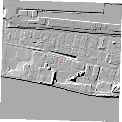 Shaded relief map of the ground around E162EL, computed from Environment Agency LiDAR. The ground here sits at about 2 m above sea level and falls 17 m across the surrounding 800 m. Surface water reaching this point runs off ground lying to the south-south-west, 6.6 m higher.