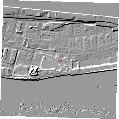 Shaded relief map of the ground around E162FH, computed from Environment Agency LiDAR. The ground here sits at about 2 m above sea level and falls 12 m across the surrounding 800 m. Surface water reaching this point runs off ground lying to the south, 3.9 m higher.