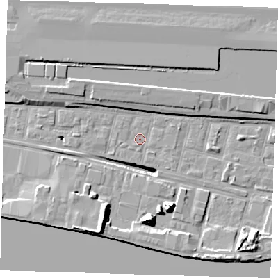 Shaded relief map of the ground around E162FY, computed from Environment Agency LiDAR. The ground here sits at about 2 m above sea level and falls 17 m across the surrounding 800 m. Surface water reaching this point runs off ground lying to the west-south-west, 0.7 m higher.