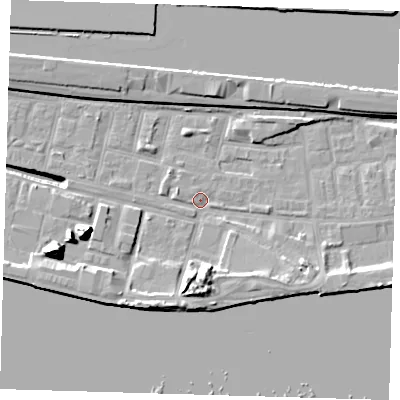 Shaded relief map of the ground around E162GN, computed from Environment Agency LiDAR. The ground here sits at about 1 m above sea level and falls 17 m across the surrounding 800 m. Surface water reaching this point runs off ground lying to the west-south-west, 11.8 m higher.