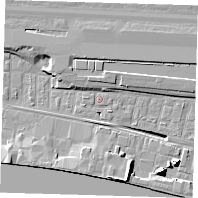 Shaded relief map of the ground around E162HJ, computed from Environment Agency LiDAR. The ground here sits at about 3 m above sea level and falls 17 m across the surrounding 800 m. Surface water reaching this point runs off ground lying to the west-south-west, 1.2 m higher.