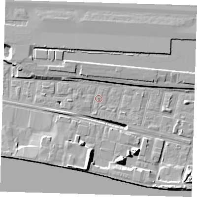 Shaded relief map of the ground around E162HR, computed from Environment Agency LiDAR. The ground here sits at about 2 m above sea level and falls 17 m across the surrounding 800 m. Surface water reaching this point runs off ground lying to the west, 1.0 m higher.