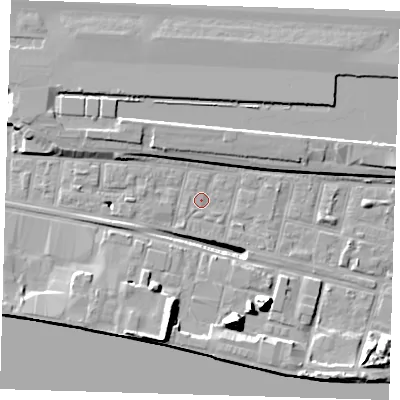 Shaded relief map of the ground around E162HT, computed from Environment Agency LiDAR. The ground here sits at about 2 m above sea level and falls 17 m across the surrounding 800 m. Surface water reaching this point runs off ground lying to the south-west, 0.7 m higher.
