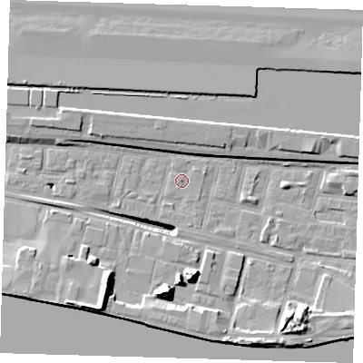 Shaded relief map of the ground around E162HX, computed from Environment Agency LiDAR. The ground here sits at about 2 m above sea level and falls 17 m across the surrounding 800 m. Surface water reaching this point runs off ground lying to the east-north-east, 0.9 m higher.