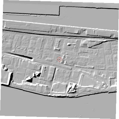 Shaded relief map of the ground around E162JB, computed from Environment Agency LiDAR. The ground here sits at about 1 m above sea level and falls 17 m across the surrounding 800 m. Surface water reaching this point runs off ground lying to the west-south-west, 17.0 m higher.