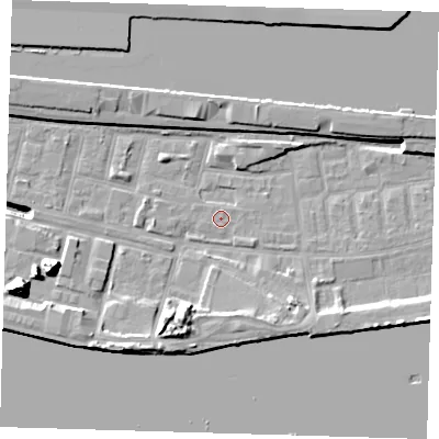 Shaded relief map of the ground around E162JH, computed from Environment Agency LiDAR. The ground here sits at about 2 m above sea level and falls 17 m across the surrounding 800 m. Surface water reaching this point runs off ground lying to the west-south-west, 0.8 m higher.