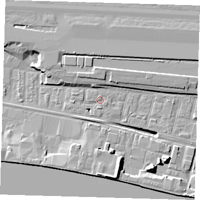 Shaded relief map of the ground around E162JP, computed from Environment Agency LiDAR. The ground here sits at about 3 m above sea level and falls 17 m across the surrounding 800 m. Surface water reaching this point runs off ground lying to the west, 1.3 m higher.