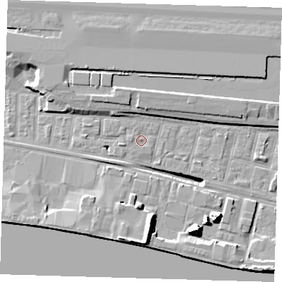 Shaded relief map of the ground around E162JR, computed from Environment Agency LiDAR. The ground here sits at about 2 m above sea level and falls 17 m across the surrounding 800 m. Surface water reaching this point runs off ground lying to the west-north-west, 1.0 m higher.