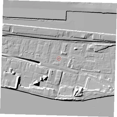 Shaded relief map of the ground around E162LB, computed from Environment Agency LiDAR. The ground here sits at about 1 m above sea level and falls 17 m across the surrounding 800 m. Surface water reaching this point runs off ground lying to the south-west, 17.0 m higher.