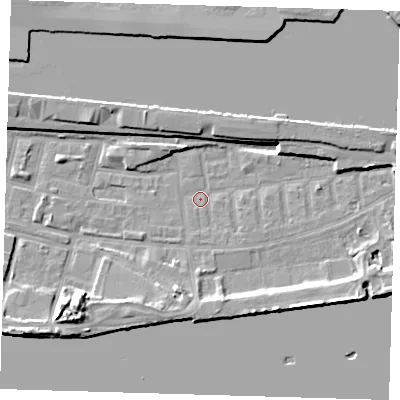 Shaded relief map of the ground around E162LN, computed from Environment Agency LiDAR. The ground here sits at about 1 m above sea level and falls 11 m across the surrounding 800 m. Surface water reaching this point runs off ground lying to the east-south-east, 5.2 m higher.