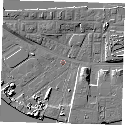 Shaded relief map of the ground around E162UA, computed from Environment Agency LiDAR. The ground here sits at about 2 m above sea level and falls 11 m across the surrounding 800 m. Surface water reaching this point runs off ground lying to the west-south-west, 9.8 m higher.