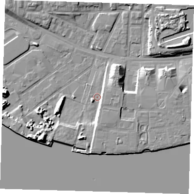 Shaded relief map of the ground around E162ZZ, computed from Environment Agency LiDAR. The ground here sits at about 2 m above sea level and falls 11 m across the surrounding 800 m. Surface water reaching this point runs off ground lying to the east-north-east, 4.6 m higher.