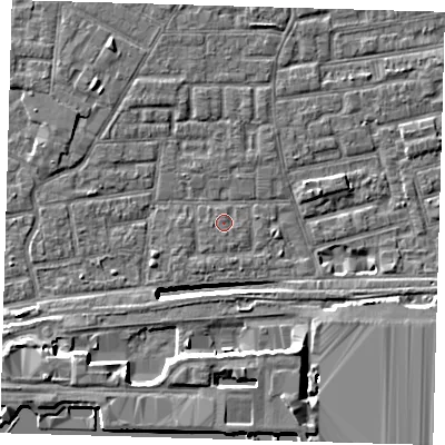 Shaded relief map of the ground around E163AW, computed from Environment Agency LiDAR. The ground here sits at about 2 m above sea level and falls 12 m across the surrounding 800 m. Surface water reaching this point runs off ground lying to the east-south-east, 0.6 m higher.
