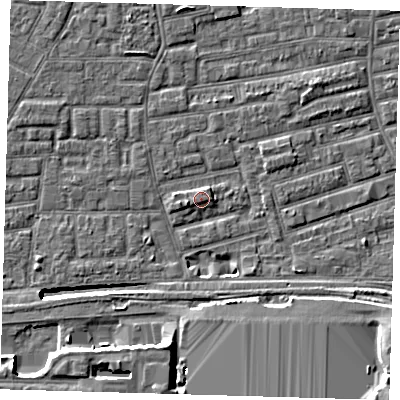 Shaded relief map of the ground around E163AY, computed from Environment Agency LiDAR. The ground here sits at about 2 m above sea level and falls 11 m across the surrounding 800 m. Surface water reaching this point runs off ground lying to the south, 2.8 m higher.