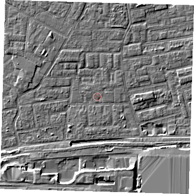 Shaded relief map of the ground around E163BD, computed from Environment Agency LiDAR. The ground here sits at about 2 m above sea level and falls 11 m across the surrounding 800 m. Surface water reaching this point runs off ground lying to the south-west, 7.9 m higher.