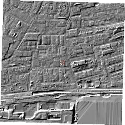 Shaded relief map of the ground around E163BE, computed from Environment Agency LiDAR. The ground here sits at about 2 m above sea level and falls 11 m across the surrounding 800 m. Surface water reaching this point runs off ground lying to the north-west, 0.6 m higher.