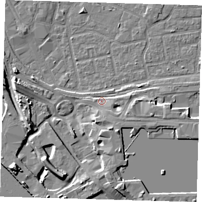 Shaded relief map of the ground around E163BS, computed from Environment Agency LiDAR. The ground here sits at about 3 m above sea level and falls 13 m across the surrounding 800 m. Surface water reaching this point runs off ground lying to the east-south-east, 4.6 m higher.