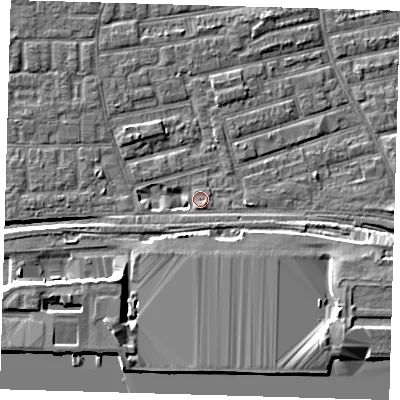 Shaded relief map of the ground around E163BY, computed from Environment Agency LiDAR. The ground here sits at about 2 m above sea level and falls 11 m across the surrounding 800 m. Surface water reaching this point runs off ground lying to the south-west, 2.8 m higher.