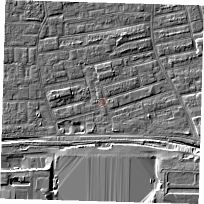 Shaded relief map of the ground around E163DN, computed from Environment Agency LiDAR. The ground here sits at about 2 m above sea level and falls 10 m across the surrounding 800 m. Surface water reaching this point runs off ground lying to the south-west, 2.8 m higher.