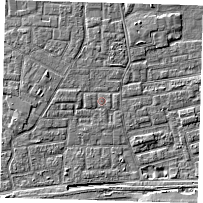 Shaded relief map of the ground around E163EF, computed from Environment Agency LiDAR. The ground here sits at about 2 m above sea level and falls 8 m across the surrounding 800 m. Surface water reaching this point runs off ground lying to the west-north-west, 0.7 m higher.