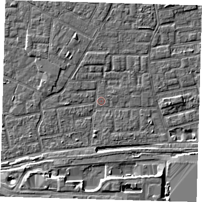 Shaded relief map of the ground around E163EL, computed from Environment Agency LiDAR. The ground here sits at about 1 m above sea level and falls 11 m across the surrounding 800 m. Surface water reaching this point runs off ground lying to the south-west, 7.9 m higher.