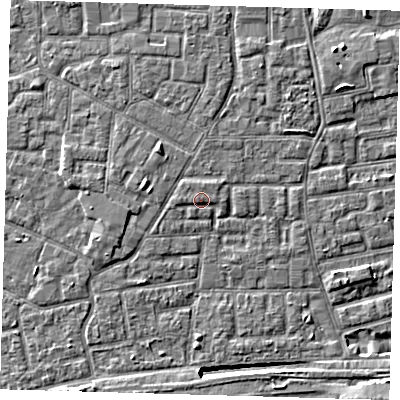 Shaded relief map of the ground around E163EQ, computed from Environment Agency LiDAR. The ground here sits at about 2 m above sea level and falls 8 m across the surrounding 800 m. Surface water reaching this point runs off ground lying to the west-north-west, 0.8 m higher.